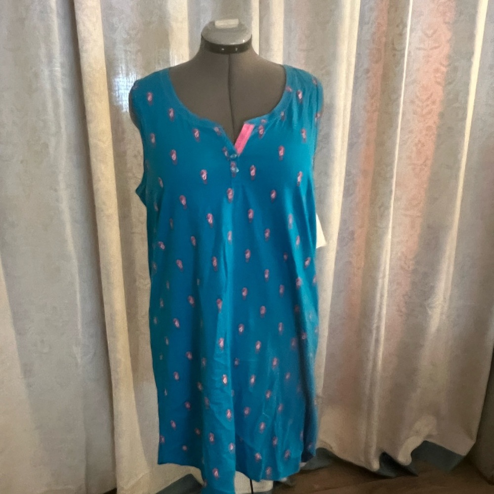 Charter Club Teal dress with Pink Seahorse Accents